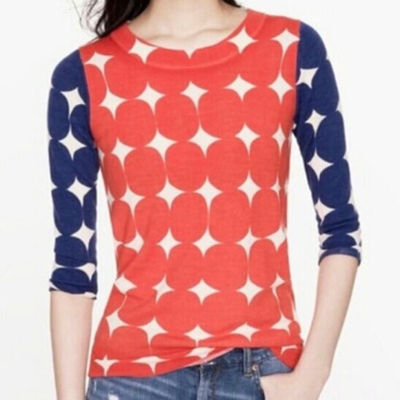 J. Crew 100% Merino Wool Tippi Sweater Pop Art Polka Dot Crew Neck 3/4 Sleeve - Picture 1 of 12